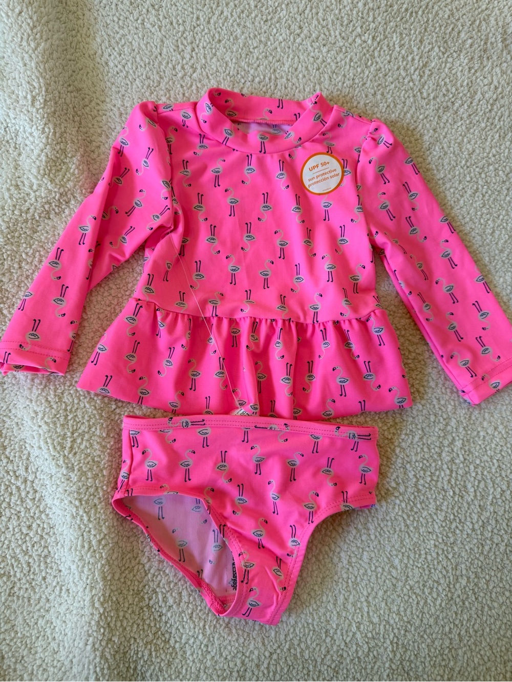 Baby girl Carters Pink Flamingo Peplum Rash Guard Swimsuit - new! 6-9 month